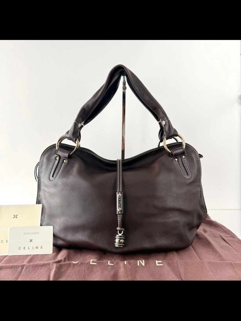 Celine Chocolate Brown Leather Shoulder Hobo